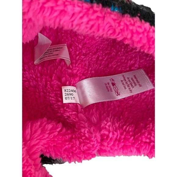 Justice Girl’s Letter A One Size Pom Pom Hat Sherpa Lined Stars Black Blue Pink - Picture 5 of 5